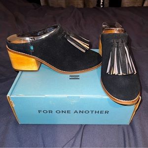Toms Black Suede Mules with Tassels